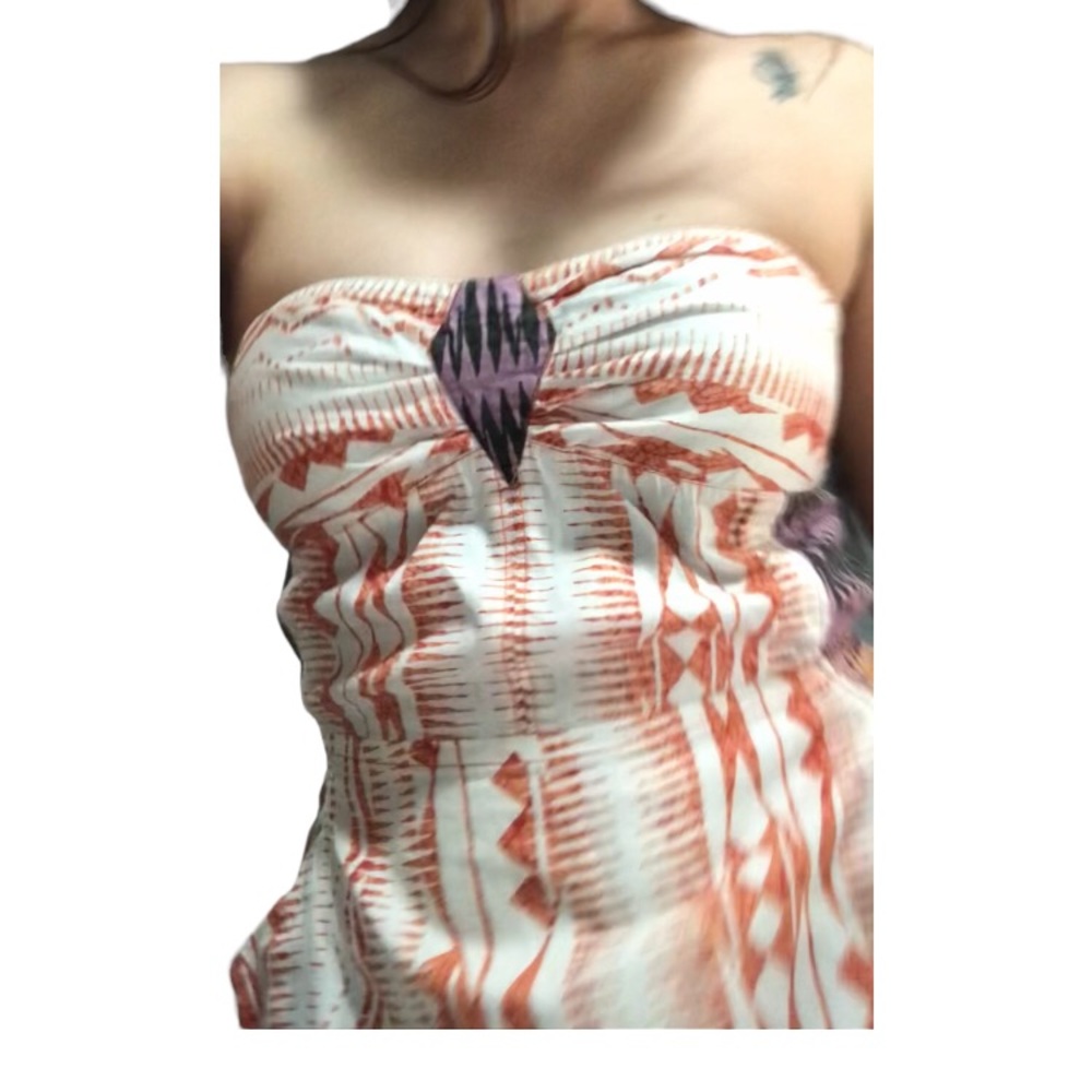 Volcom | Tribal print strapless mini dress with pockets •
